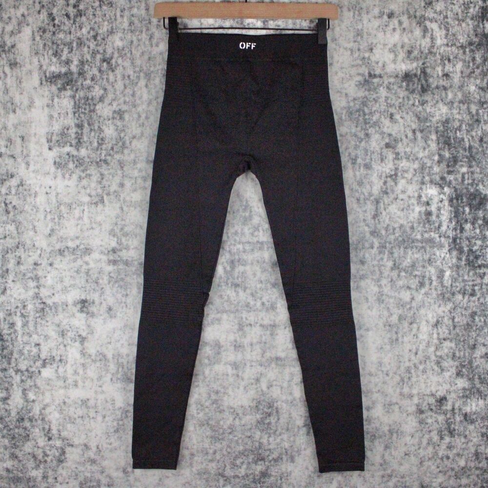 Off White Womens Size S Leggings Ribbed Knee Black Workout Yoga Stretch